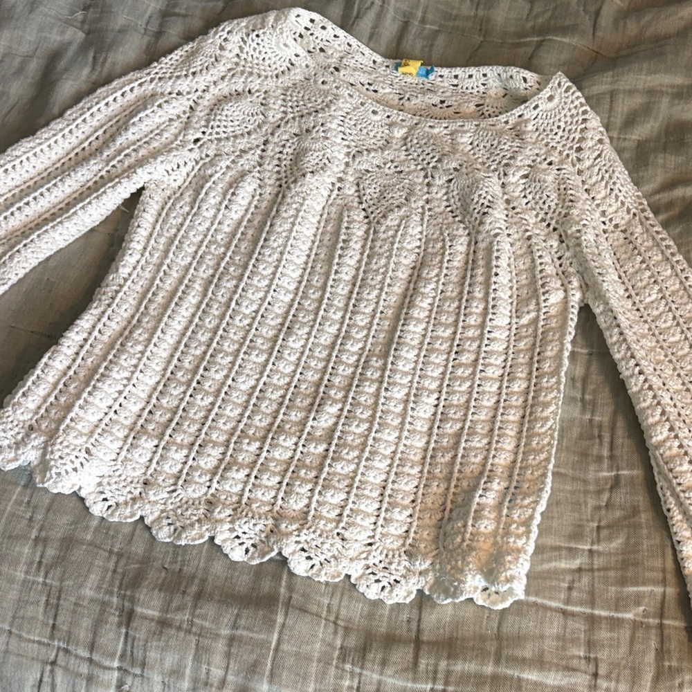 I McLaughlin White Crochet Knit Sweater Top, size L